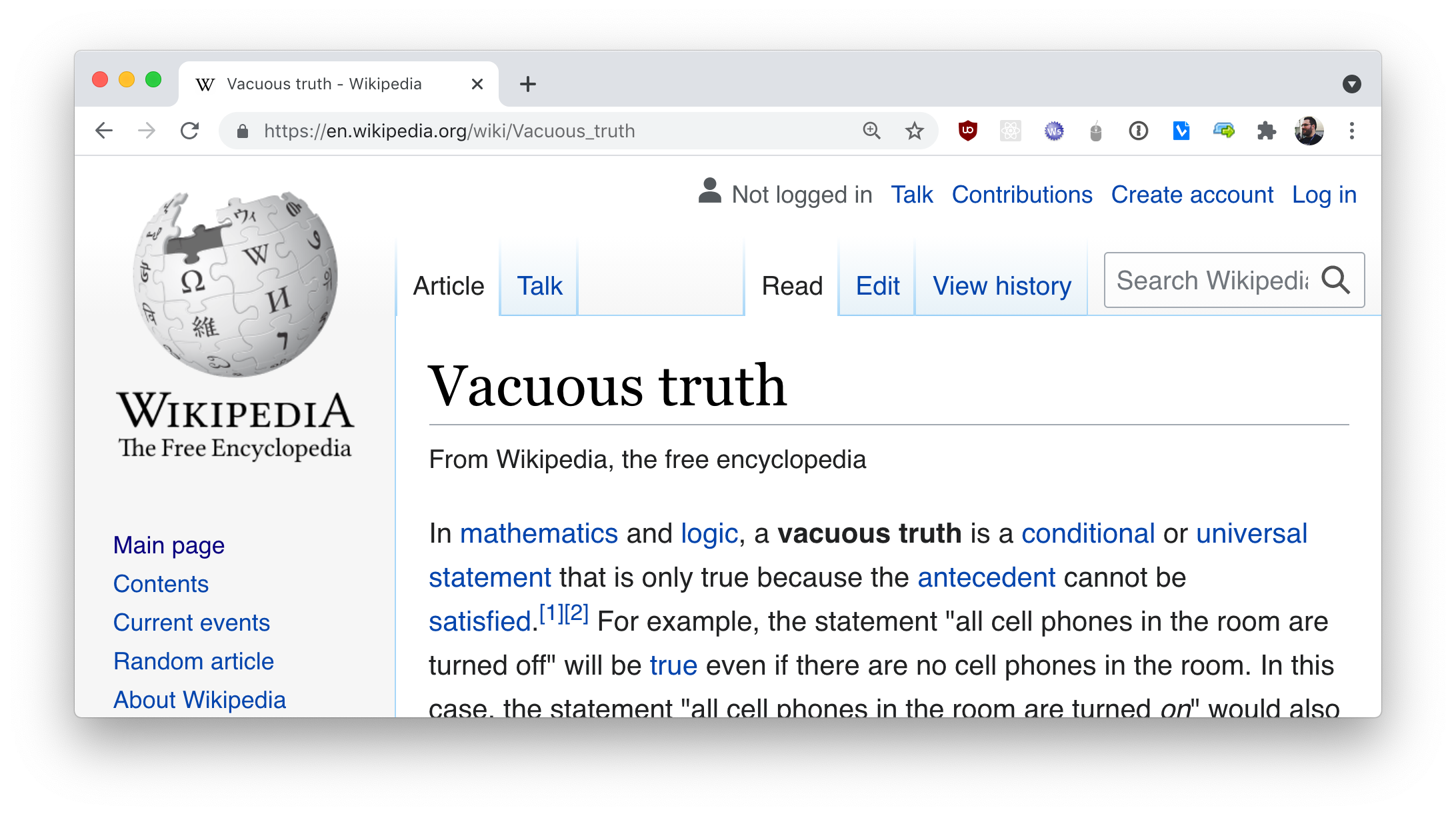 “Vacuous truth” on Wikipedia